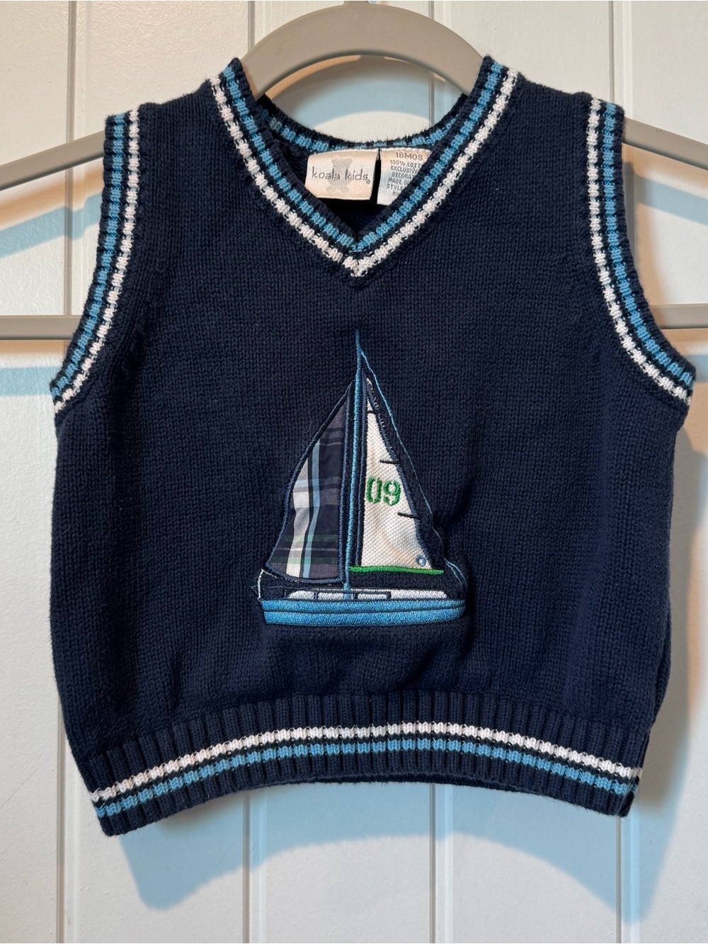 Koala Kids Navy Knit Vest with Sailboat Applique